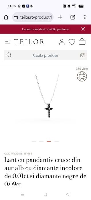 Lant aur alb Teilor 14k cu cruciulita diamante negre