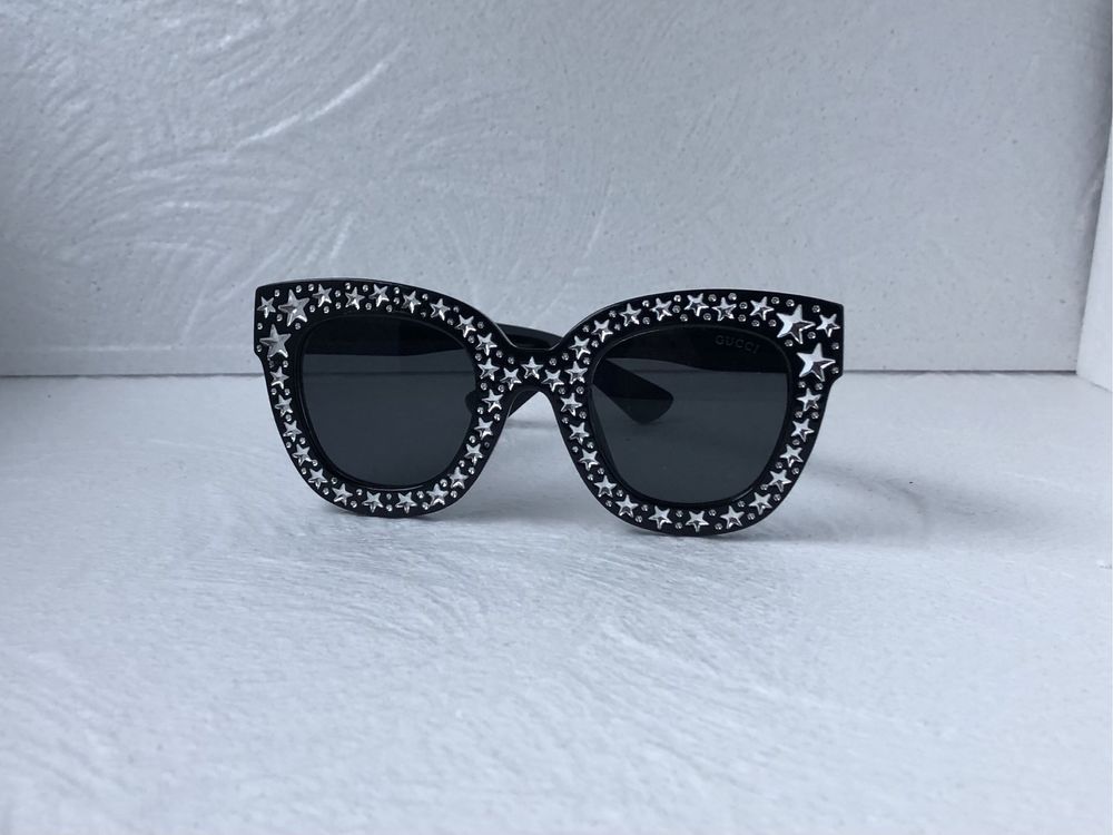 Gucci Дамски слънчеви очила котка с камъни черни GU 0118