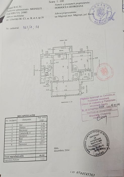 Apartament 3 camere semidecomandat,etajul 4