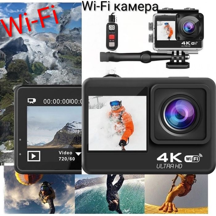 Wifi Екшън камера, водоустойчива 4к спортна боди камера за видеозаписи