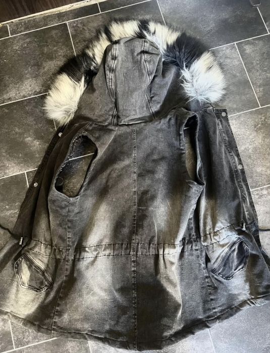 Дамски нов дънков елек с пух