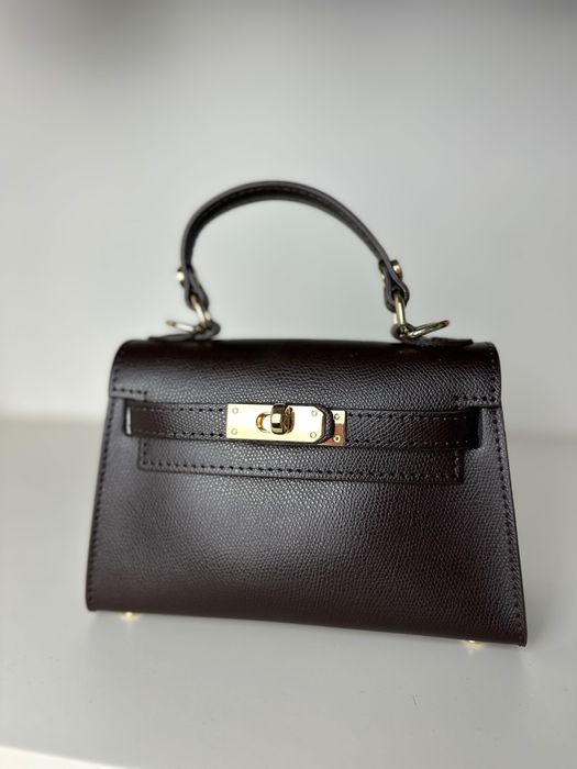 poșetă maro închis din piele naturală Italia