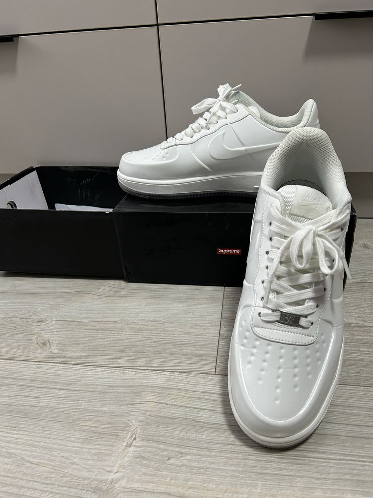 Кроссовки Nike Air for 1 low white лакированые