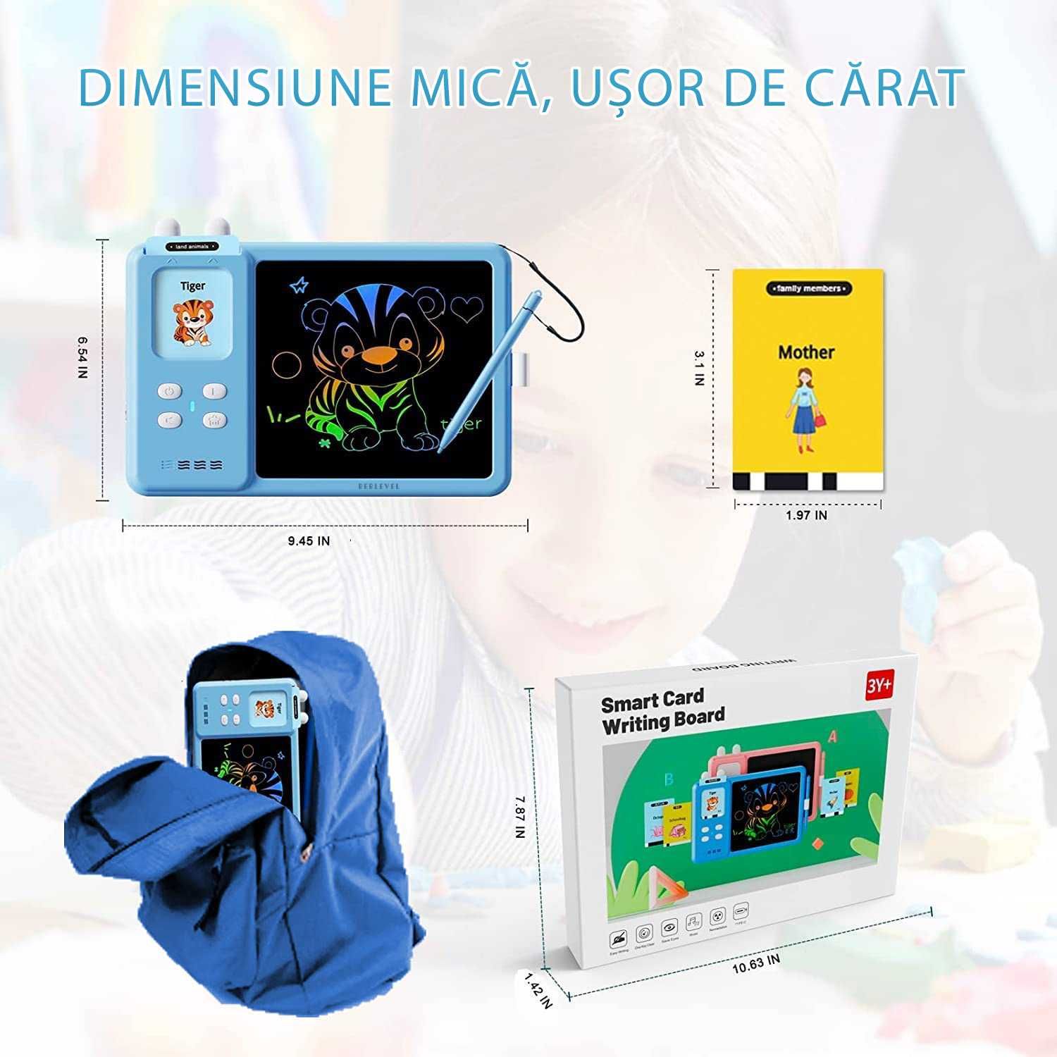 Set tableta Beblevel®, LCD 2 in 1 Pentru Copii, Cu Cititor Carduri