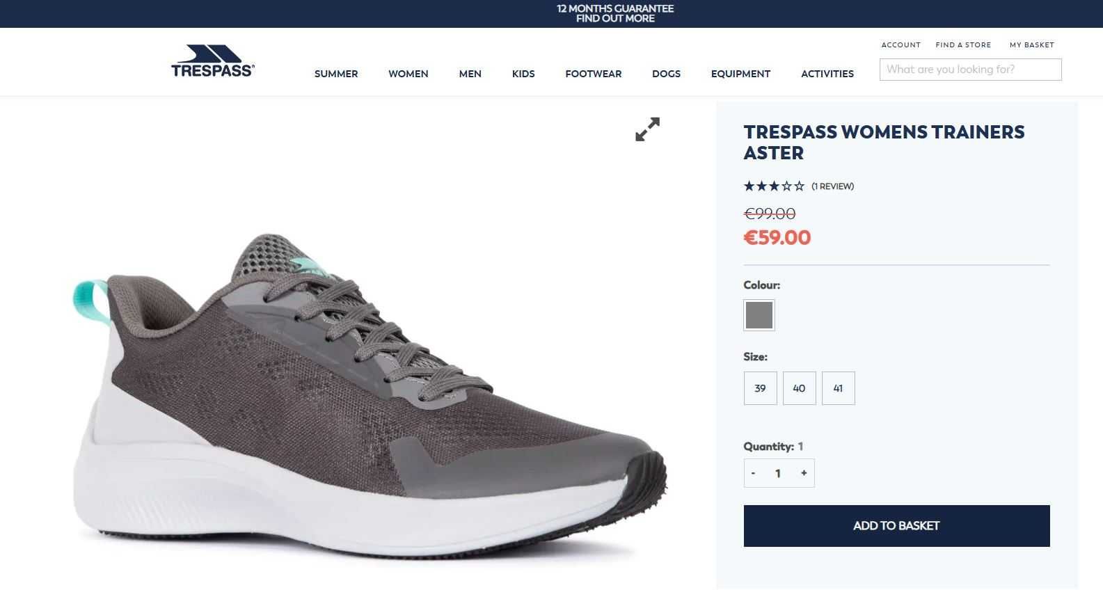 Маратонки оригинални Trespass ASTER / EU-39 UK-6