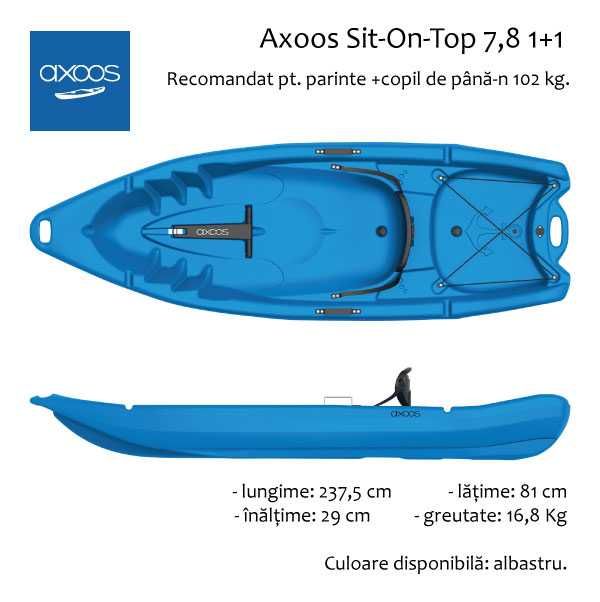 Caiac Axoos Sit-On-Top 7.8 1+1, 237,5 cm lungime, culoare albastra