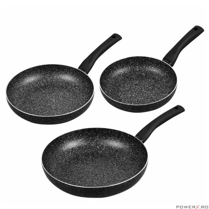 Set 3 tigai, aluminiu, marmorate, negru, 20, 24,28 cm, KingHoff