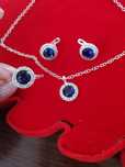 AG33,set argint 925,nou/marcat,4 piese, zirconiu alb/safir,ideal cadou
