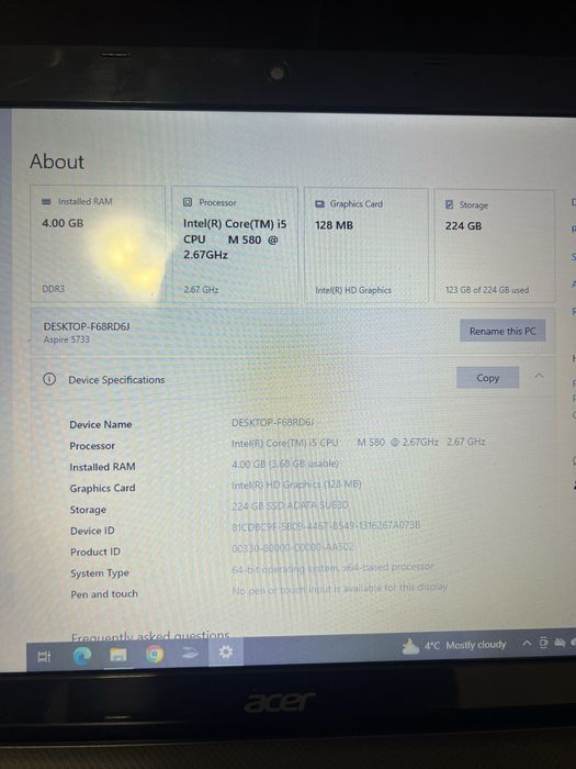 Laptop acer aspire 5733