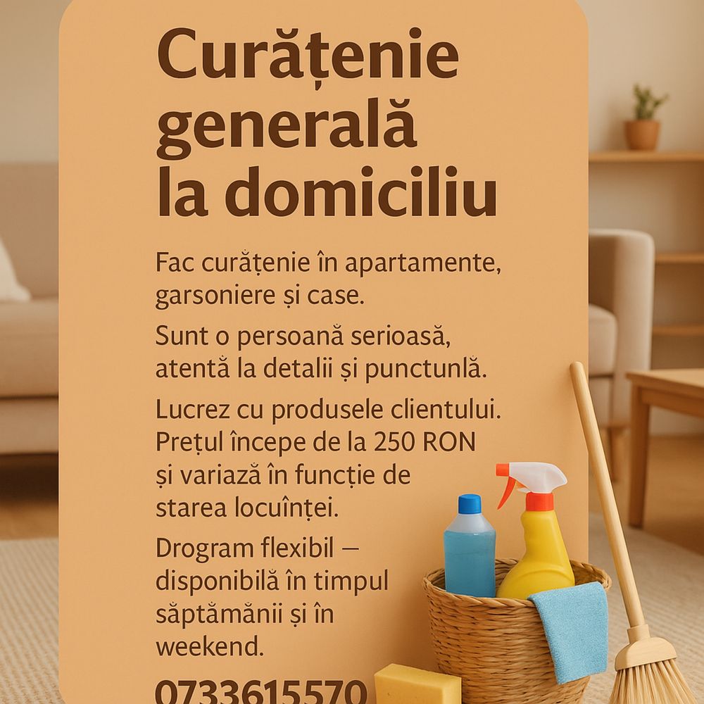 Servicii curățenie apartamente – începând de la 250 RON
