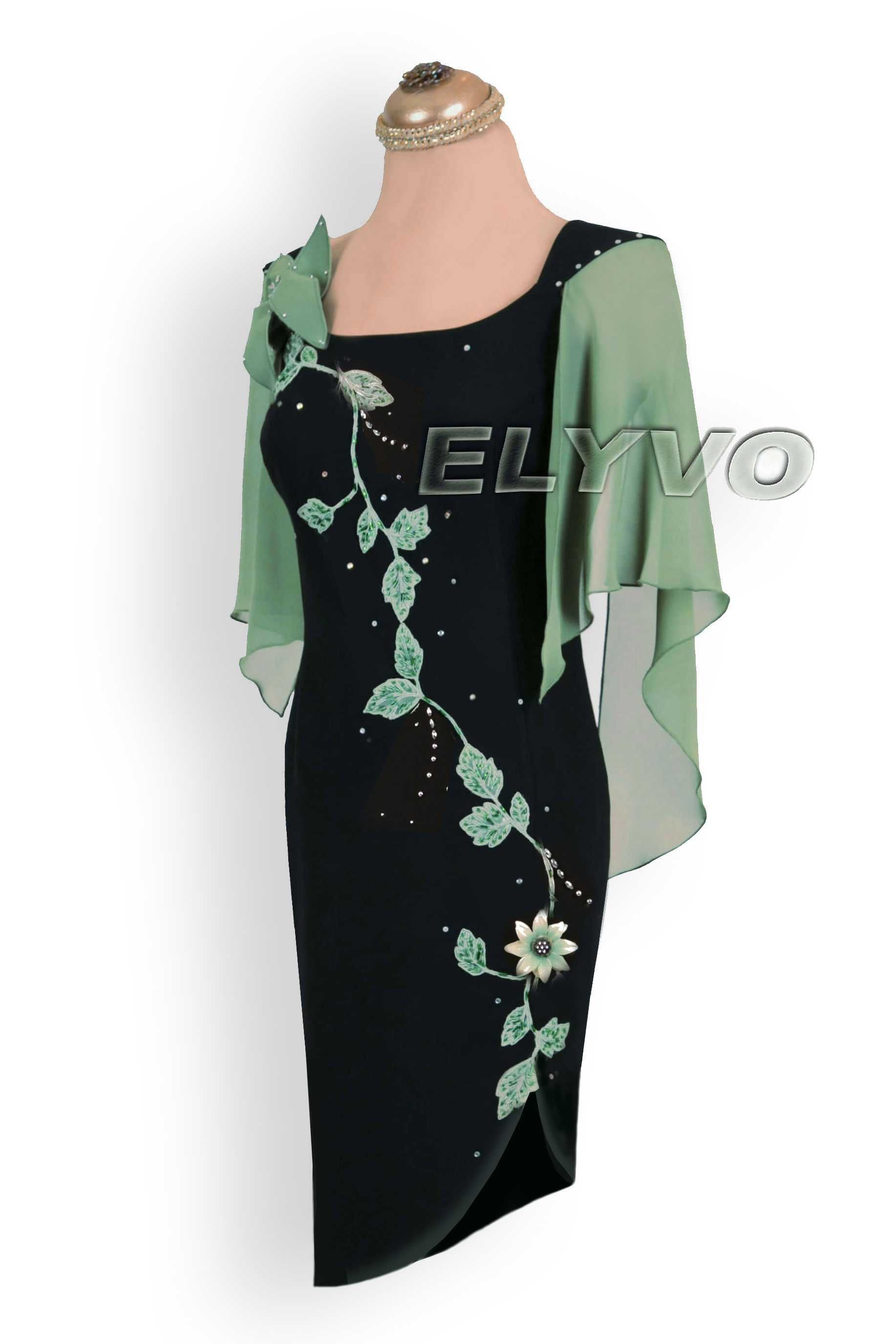 Rochie de Seara Neagra cu Verde cu Fusta Detasabila Marimi Mari XXL