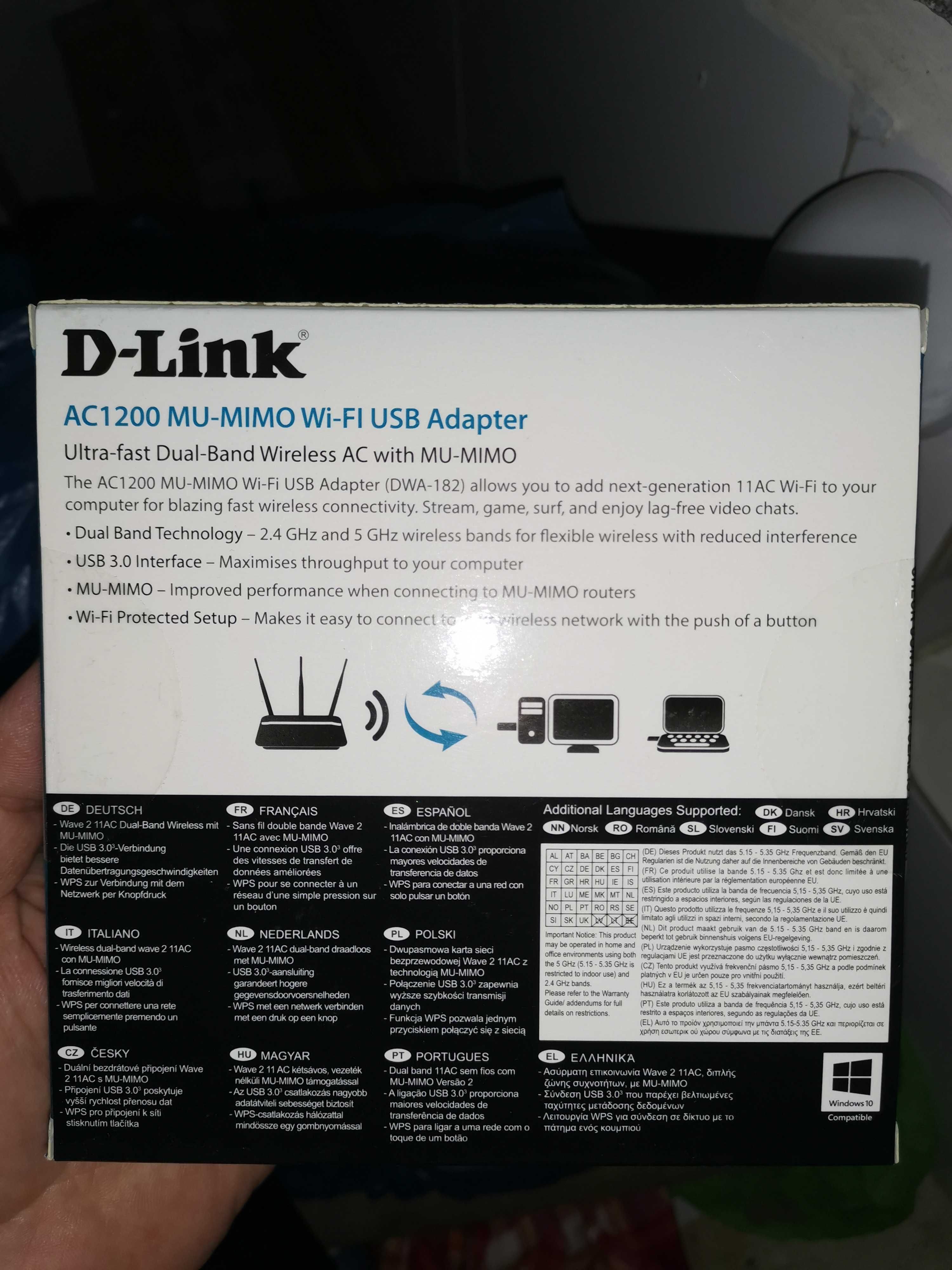 Vand Adaptor Wireles D-LINK DWA-182, AC1200,Dual Band, MU-MIMO,SIGILAT