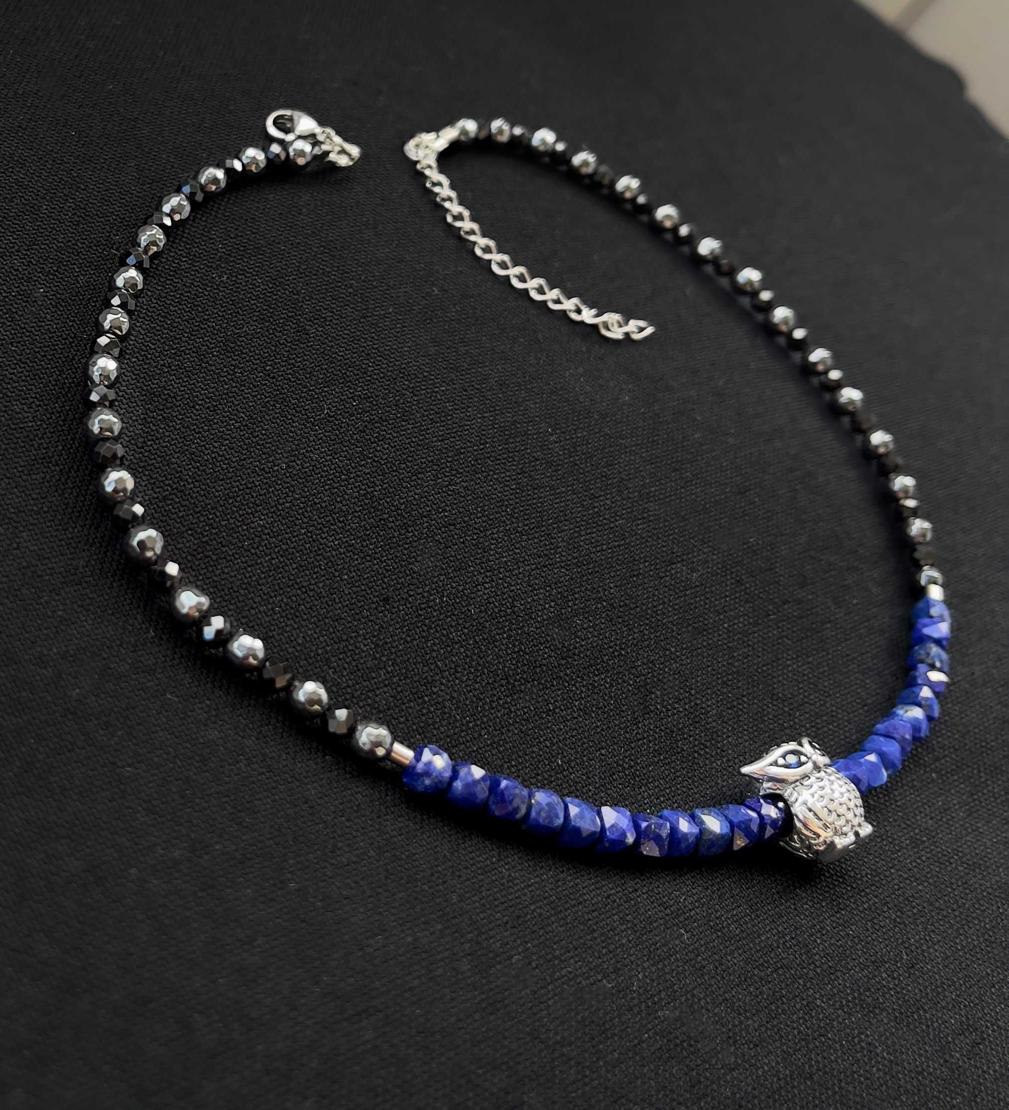 Colier "Hibou" - Lapis Lazuli, Hematit