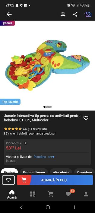 Jucărie interactivă tip pernă pentru bebeluși 0+ luni