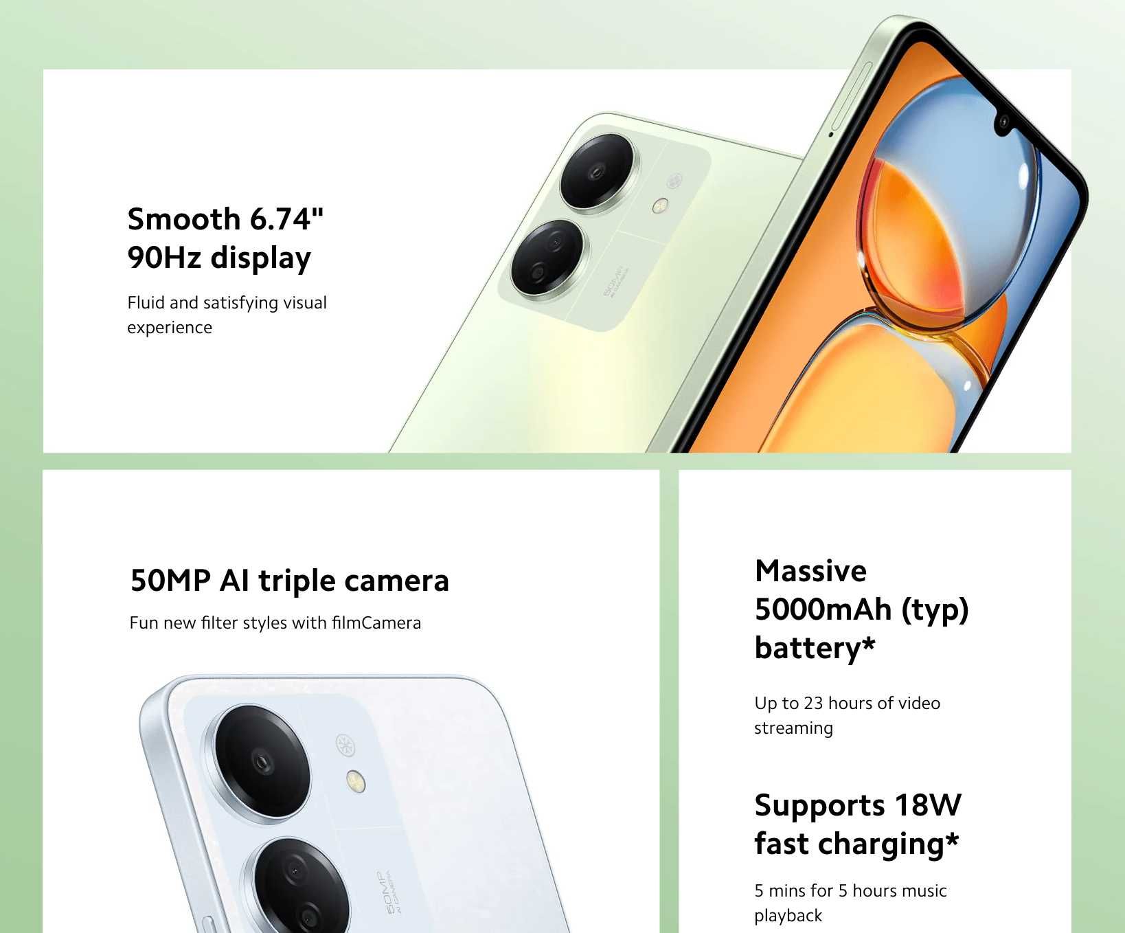 Смартфоны Xiaomi Redmi 13C 256ГБ. Новые, оригинал. Гарантия. Караганда