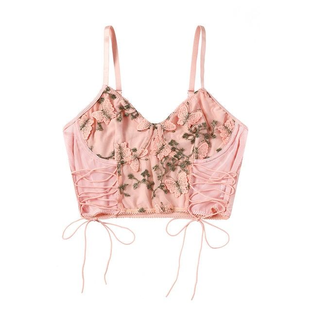 Bustiera superba sutien Shein roz cu fluturi si dantela dama marimea S