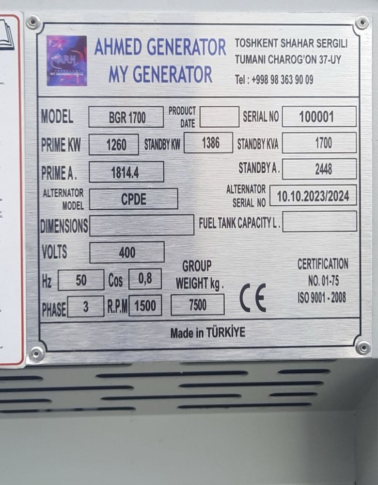 Generator AHMED 1260kw