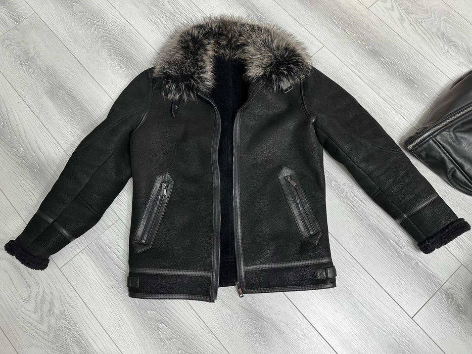 Дублёнка и шапка ушанка мех енот