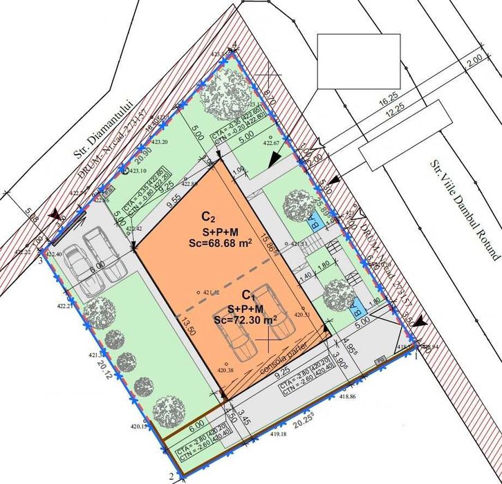 Vanzare casa cuplata cu panorama 156 mpu, 2 garaje zona Dambul Rotund