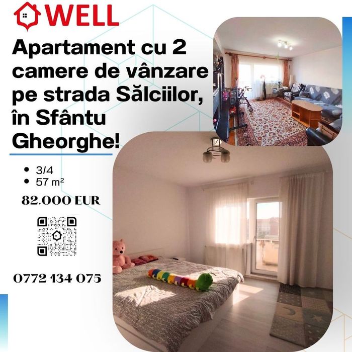 Apartament cu 2 camere de vânzare pe strada Sălciilor, în Sf Gheorghe!