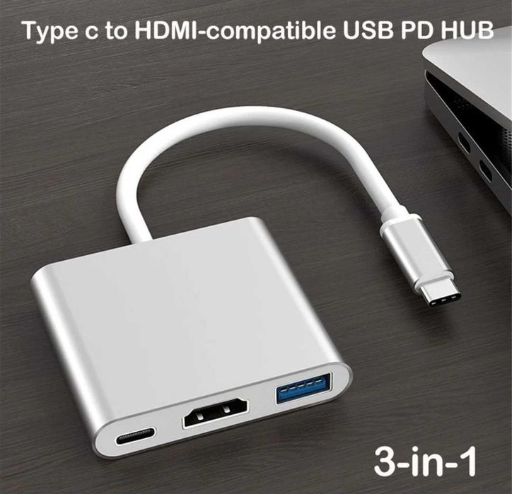 Adaptor 3 în 1 USB-C la HDMI – Compatibil laptop/MacBook