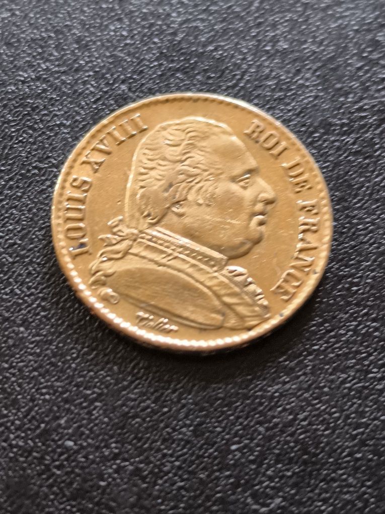 20 франка 1814 год,Луи XVIII, злато 6.45 гр, проба 900/1000 (21.6 к)