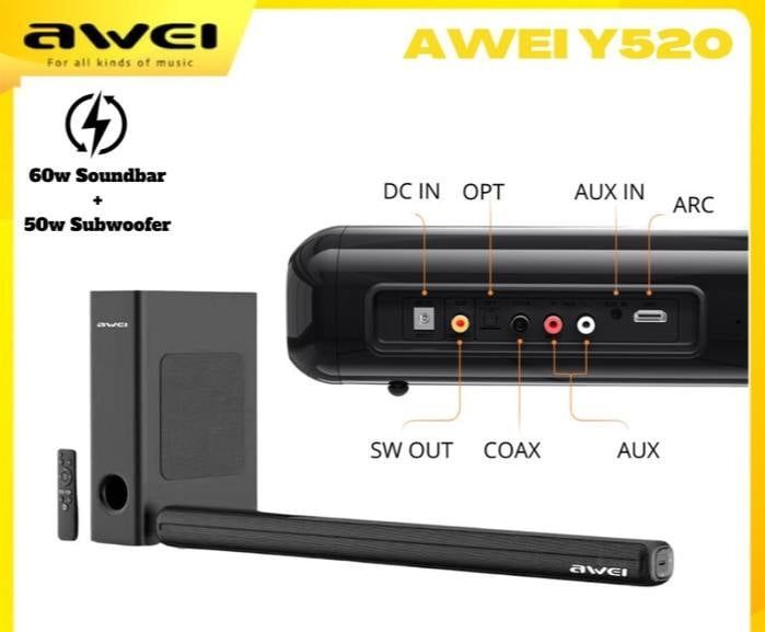 Awei Y520 100w Саундбар с сабвуфером – создаёт эффект кинотеатра. Дост
