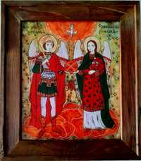 Sfinții Arhangheli Mihail și Gavriil-Icoană pictată pe sticlă
