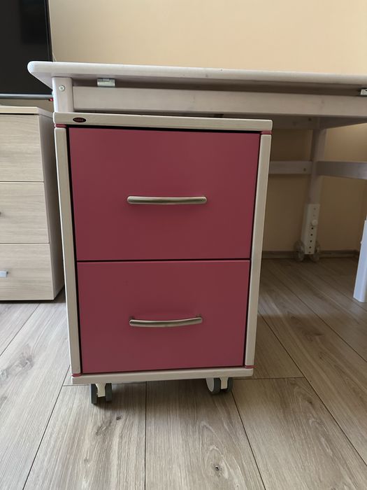 Birou lemn natural fleximo + dulap fleximo cu 2 sertare