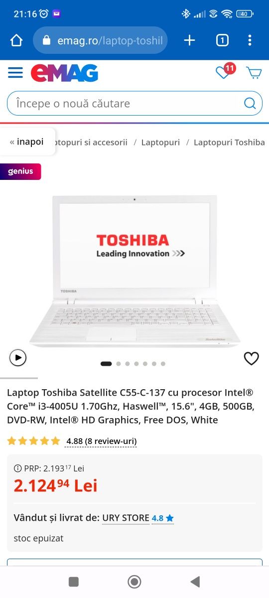 Laptop Toshiba Satellite C55 C 137