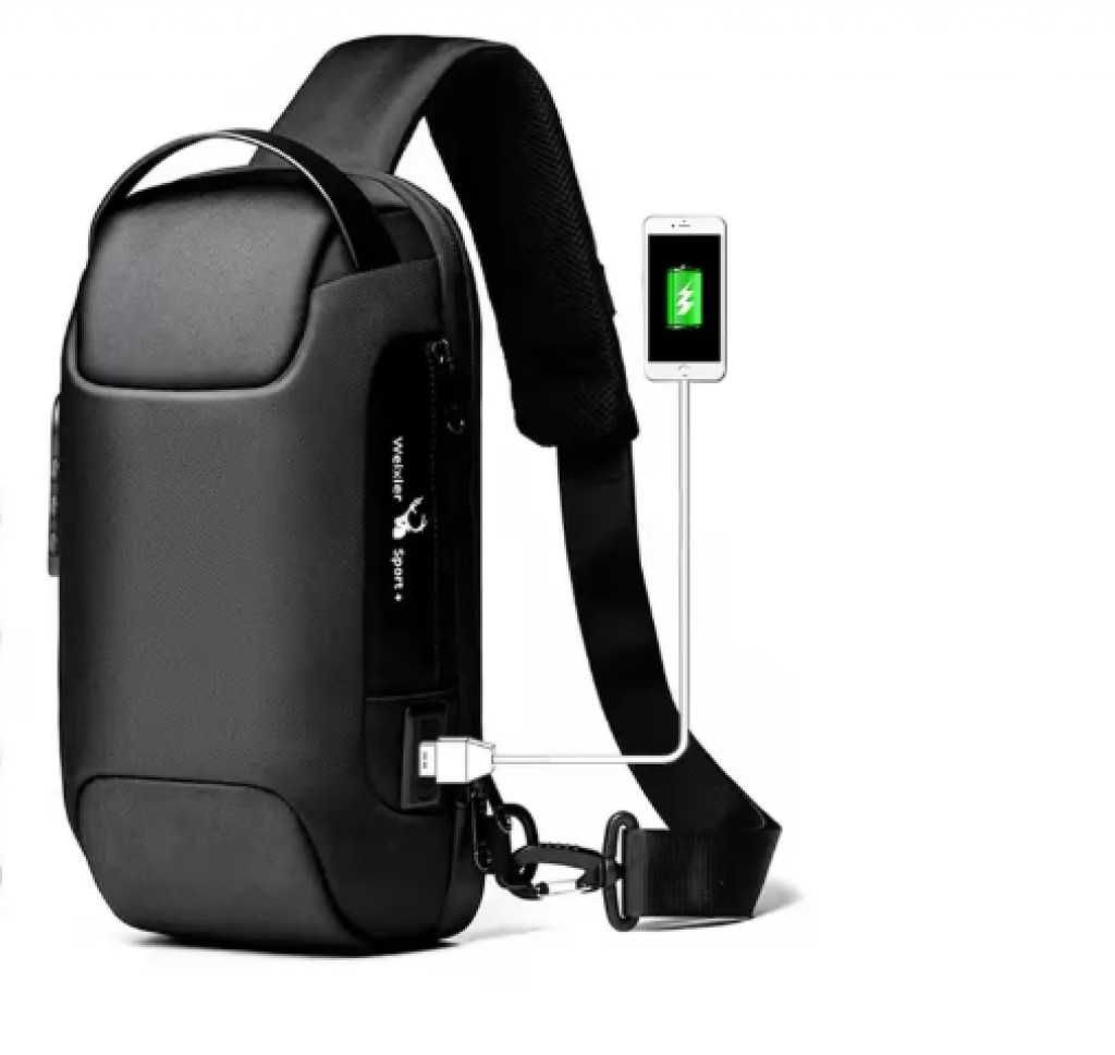 Мъжка чанта за през рамо Crossbody с USB зареждане