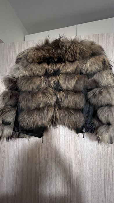 Кожено палто/елек естествен косъм