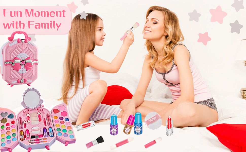 Trusa machiaj copii model gentuta cu maner si funda Rubin, Roz
