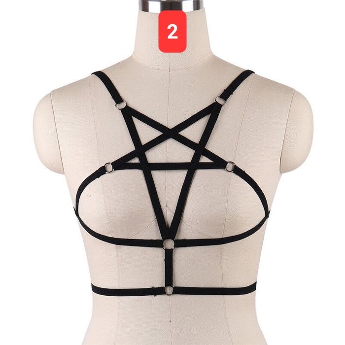 Bretele sutien decolteu decorative negru harness bra straps goth