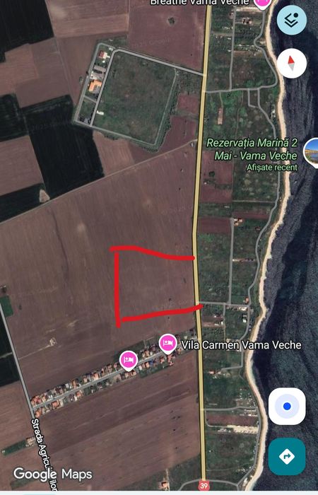 Teren cu deschidere la DN39 de 82m intre Vama Veche si 2Mai 6626mpi