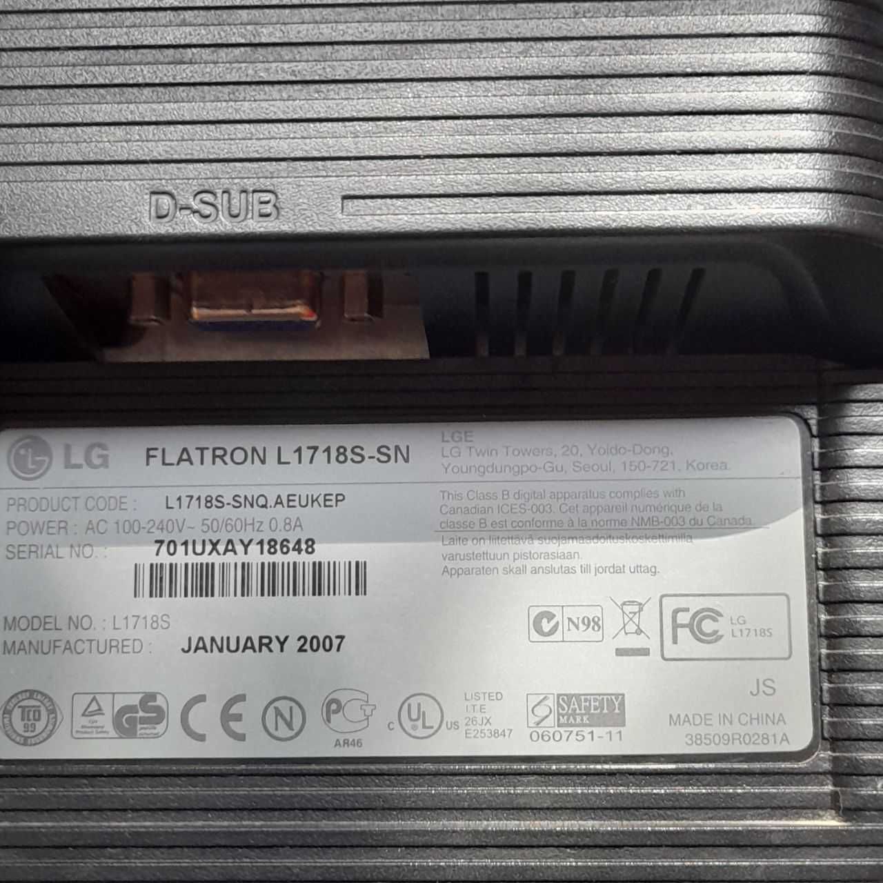 Televizor LCD Vortex, diag.80 cm, Monitor LG Flatorn L1718S