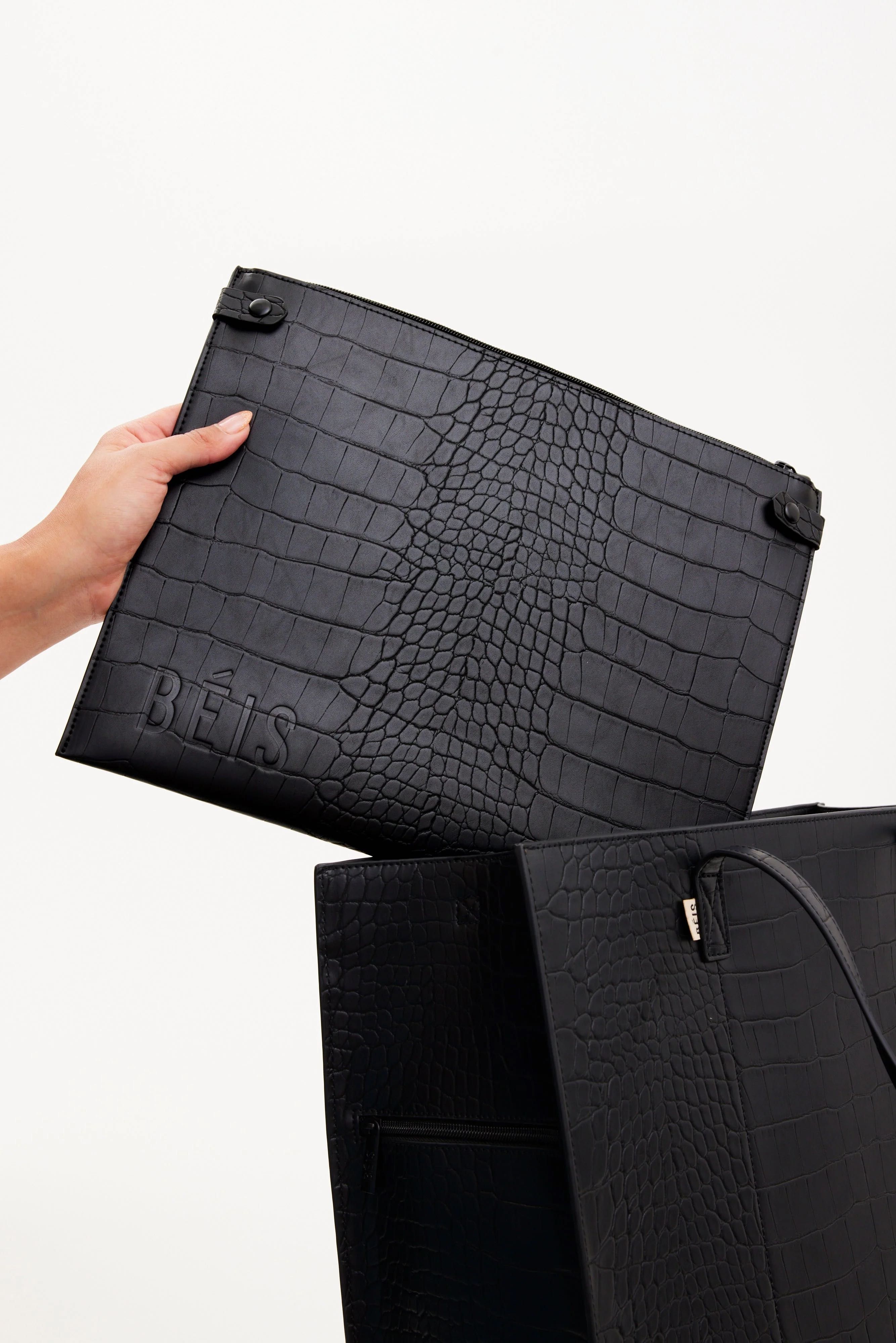 Чанта BEIS The Large Work Tote in Black Croc