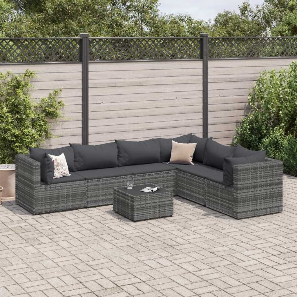 Set mobilier de gradina/terasa canapea/coltar 7 piese Gri Ratan OFERTA