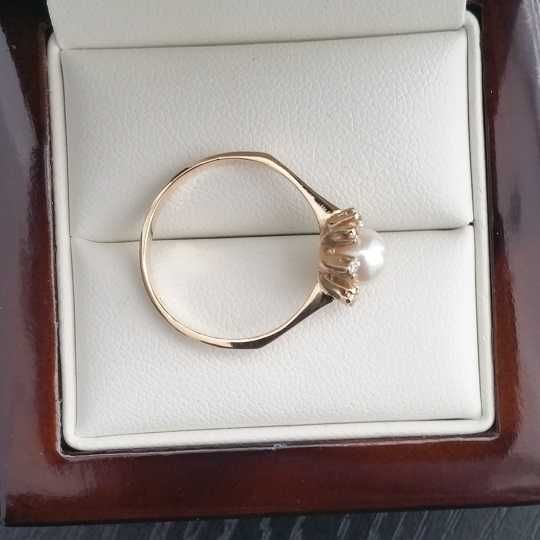 inel aur 14k cu perla akoya si diamante naturale