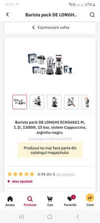 Vand De longhi barista pack espressor manual+ rasnita