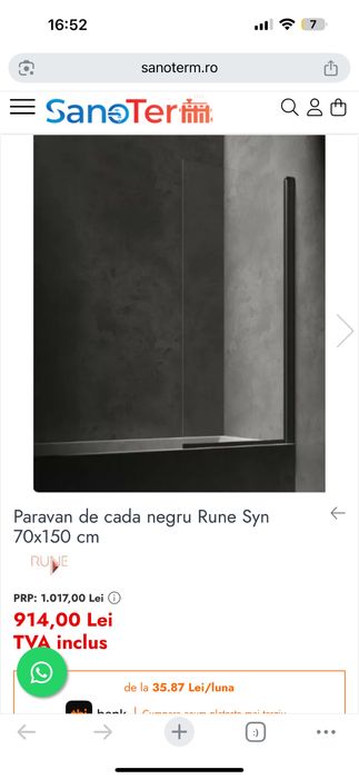 Paravan cada NOU negru Rune Syn 70x150 cm – sticla cada / sticla dus
