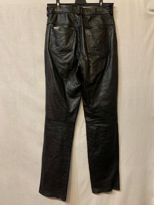 Pantaloni piele naturală lungi negri