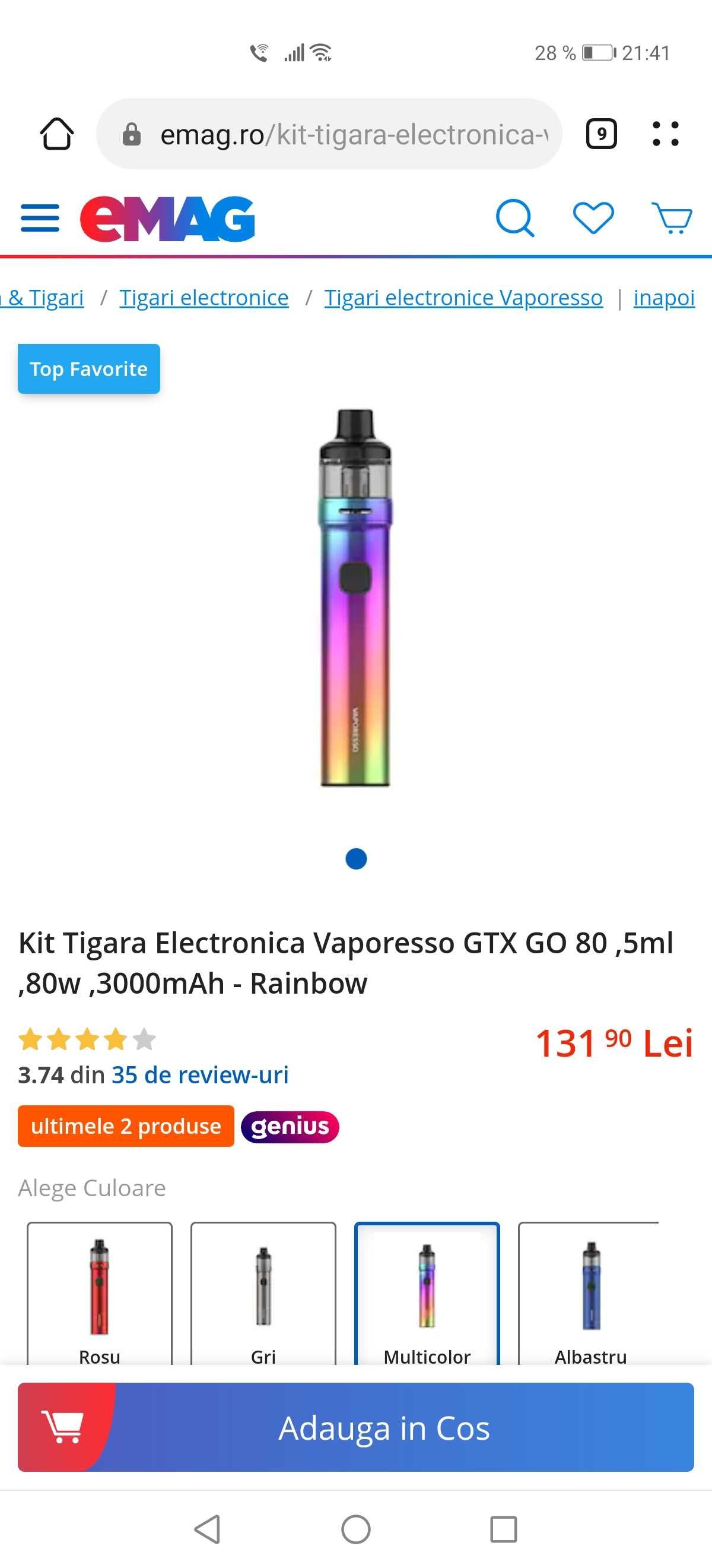 Țigară electronica Vaporesso GTX 80