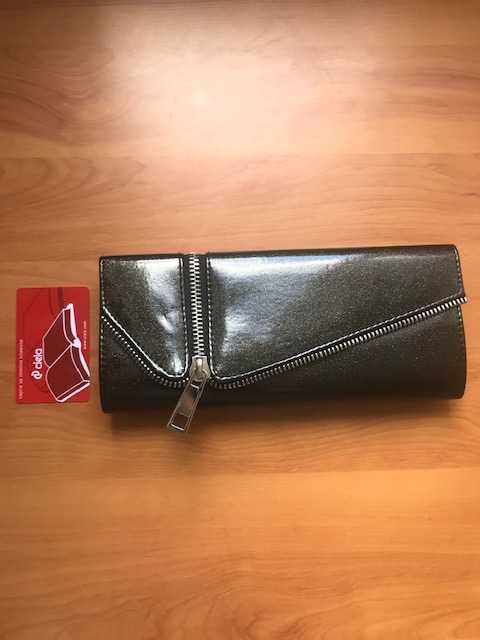 Чанта Клъч / Clutch Bag  - черна, лак с брокат, подвижна дръжка