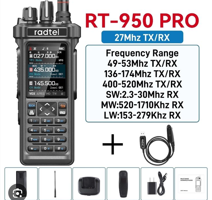Radtel RT-950 PRO Negru (27Mhz TX/RX) 10W Walkie Talkie AM/FM/USB/LSB/