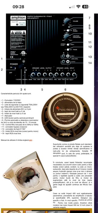 AMPHION Impact400 SUPER Subwoofer ACTIV 500W 19Hz Preț LISTĂ1200€ 25Kg