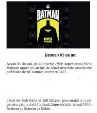Aniversare Universul DC: BATMAN 85 ani