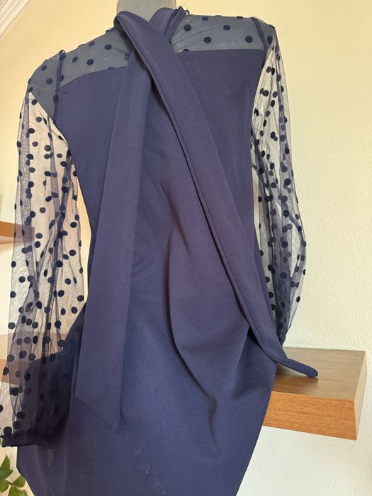 Rochie albastra scurta cu maneci transparente