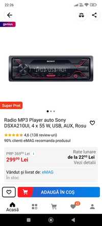 Vând radio casetofon  Sony  model DSX210UI