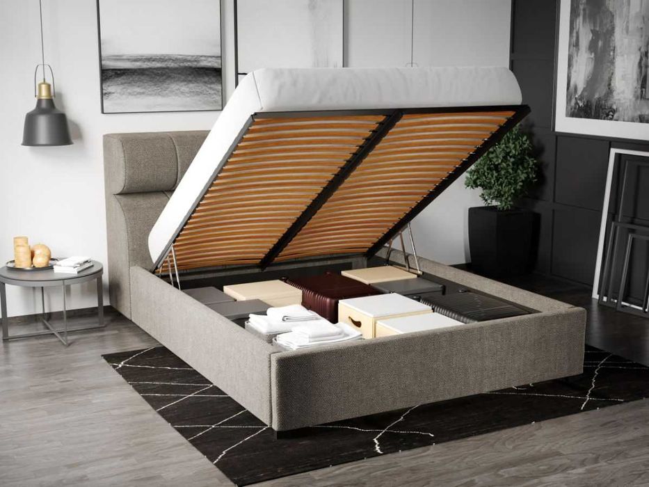 Pat Tapitat Galileo Bej Eden 4 somiera rabatabila + lada de depozitare